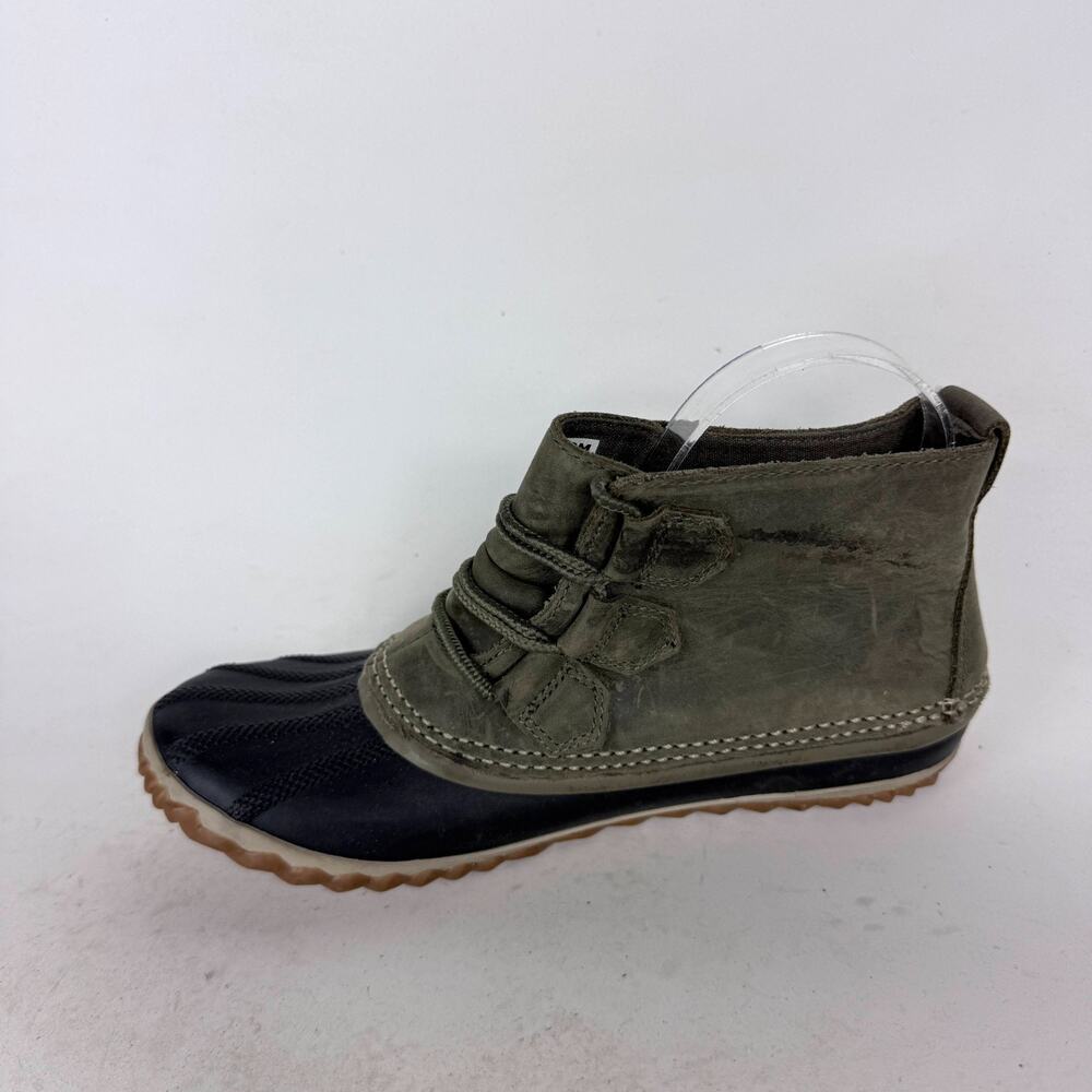 Sorel Out 'N About Duck Boots Women's 7.5 Green Black Leather Waterproof Lace-Up - Picture 6 of 9